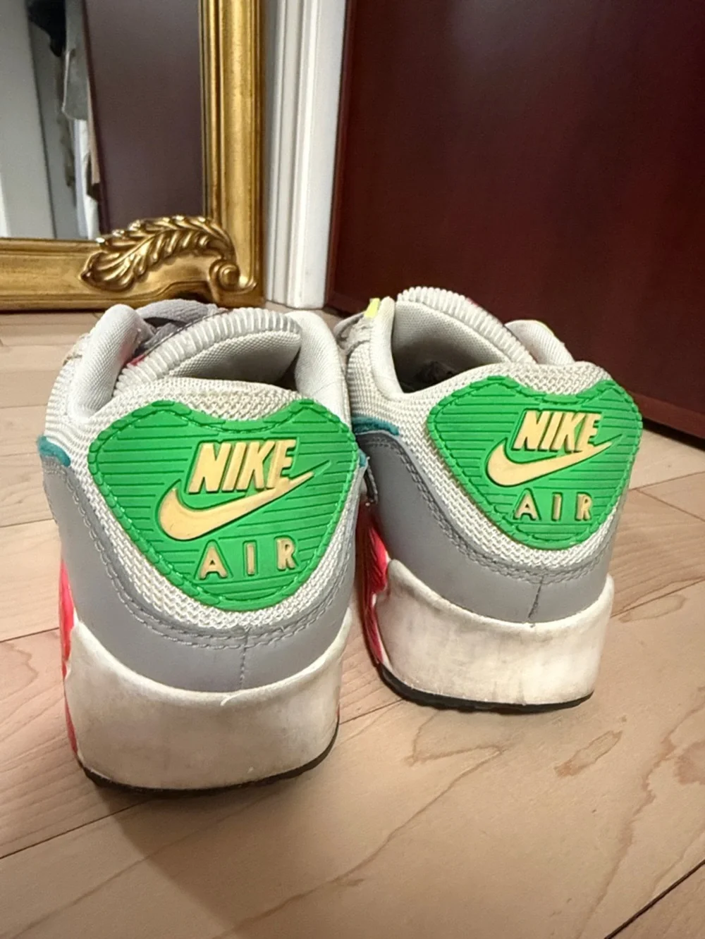 Nike Gray Mesh Air Max Sneakers with Teal, Pink & Green Accents - Picture 2 of 5